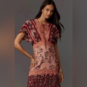 Anthropologie Farm Rio Glam Tapestry Laces Short-Sleeve Maxi Dress Size S